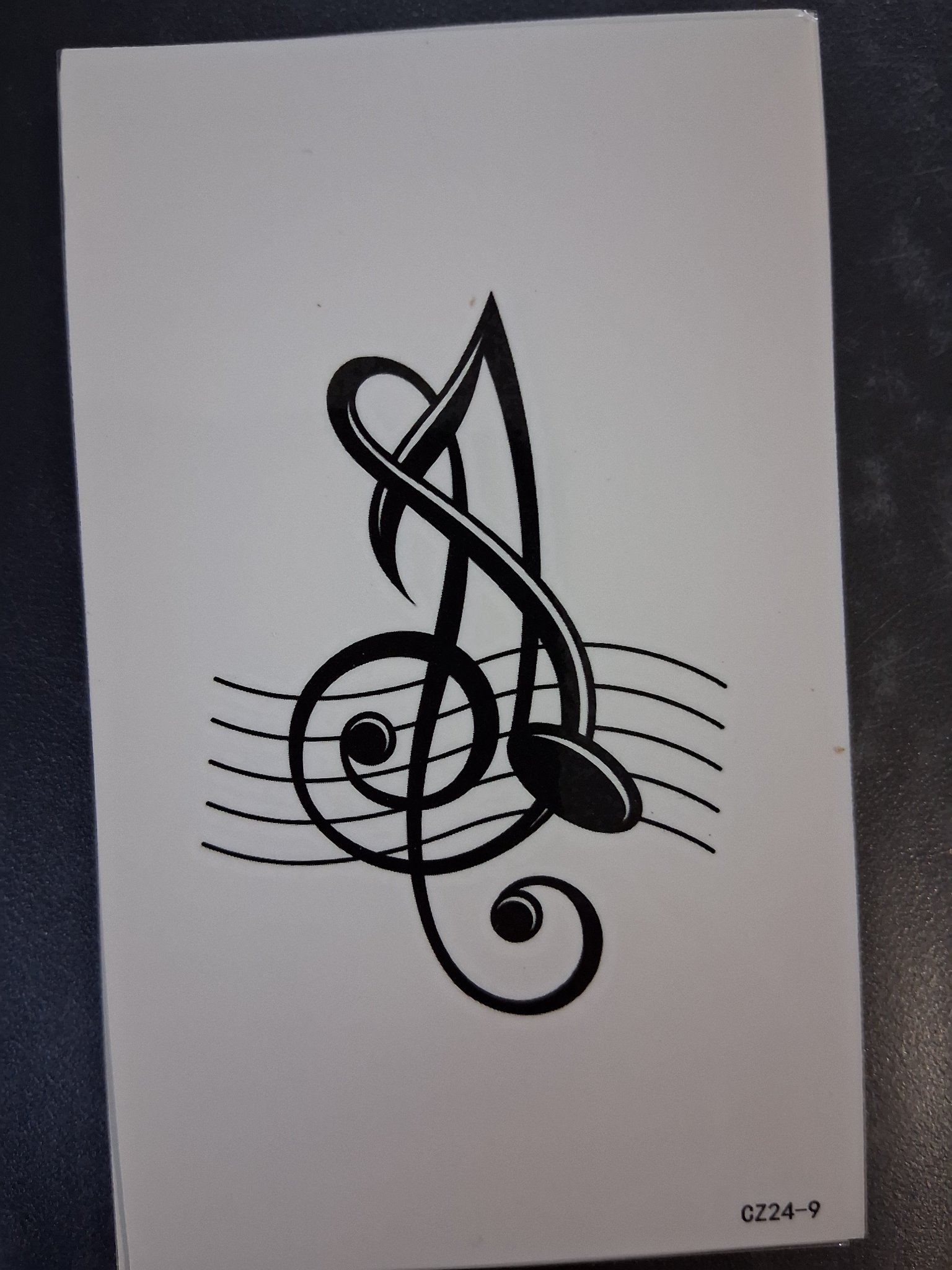 Temporary Tattoo — 39F Treble Clef & Music Note on Staff (CZ24-9)